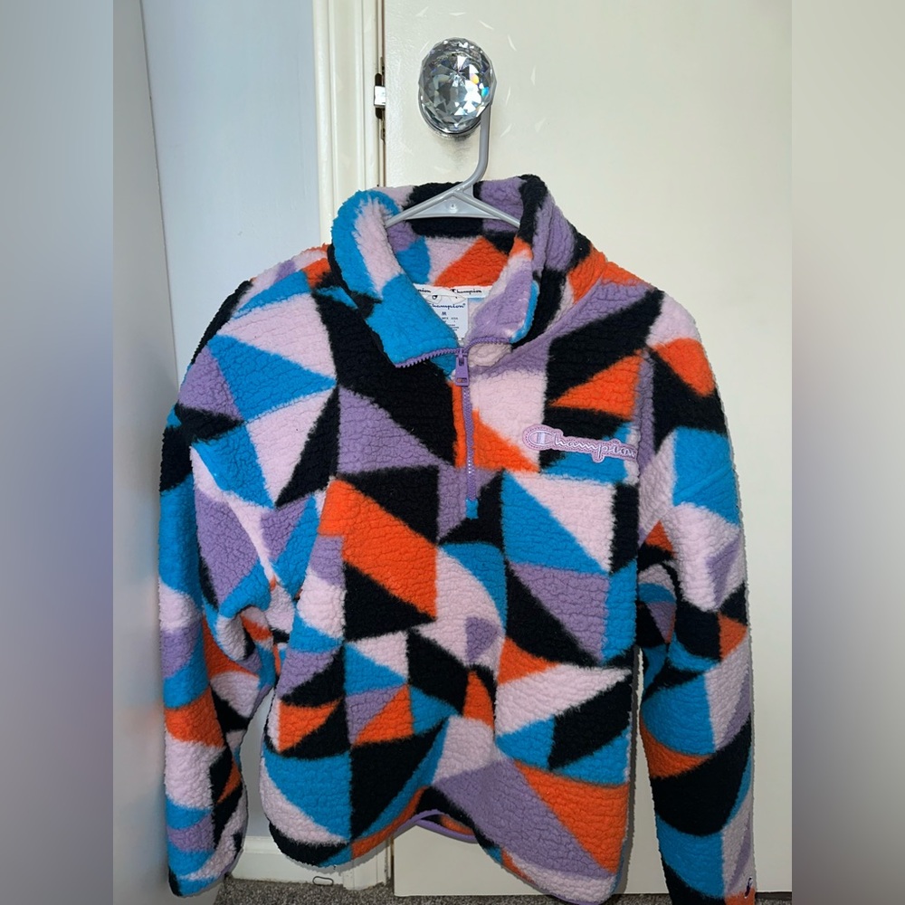 Champion Quarter Zip Multicolor Geometric Fleece Pullover